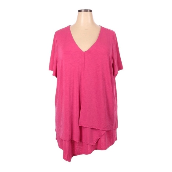 Avenue Lagenlook 22/24 Tunic NWT Nova Layered Asymmetrical Blouse Barbie Pink 3X - Picture 1 of 8